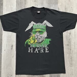 VTG 90s Benson Beware Of Hare Black Single Stitch Made in USA T Shirt Size Large